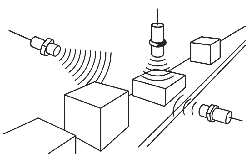 sensors measuring distance on conveyor belt